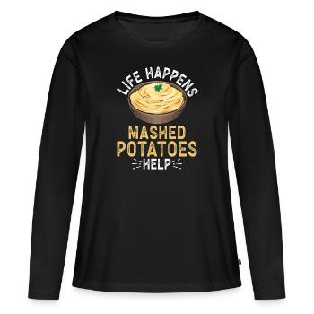 Purée de pommes de terre Purée de pommes de terre - T-shirt manches longues Premium bio Femme - noir - Devant - Julia (174cm)