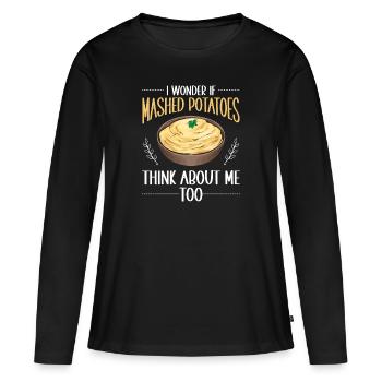 Purée de pommes de terre Purée de pommes de terre - T-shirt manches longues Premium bio Femme - noir - Devant - Julia (174cm)