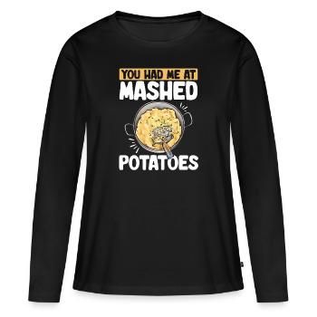 Purée de pommes de terre Purée de pommes de terre - T-shirt manches longues Premium bio Femme - noir - Devant - Julia (174cm)