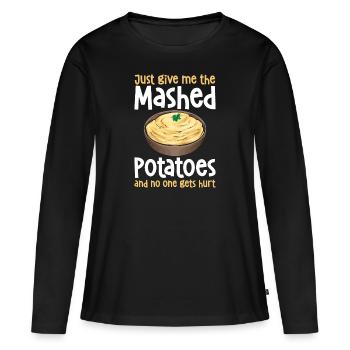 Purée de pommes de terre Purée de pommes de terre - T-shirt manches longues Premium bio Femme - noir - Devant - Julia (174cm)