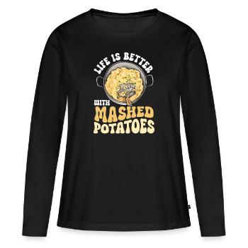 Purée de pommes de terre Purée de pommes de terre - T-shirt manches longues Premium bio Femme - noir - Devant - Julia (174cm)