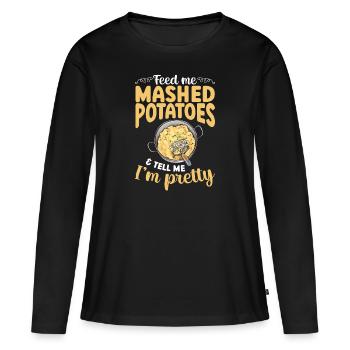Purée de pommes de terre Purée de pommes de terre - T-shirt manches longues Premium bio Femme - noir - Devant - Julia (174cm)