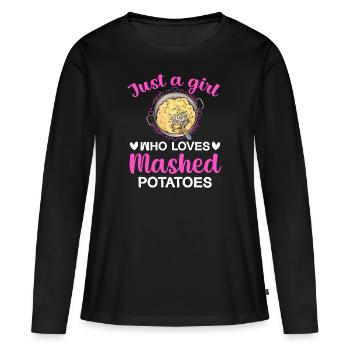 Purée de pommes de terre Purée de pommes de terre - T-shirt manches longues Premium bio Femme - noir - Devant - Julia (174cm)