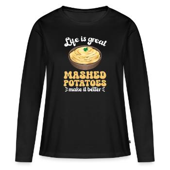 Purée de pommes de terre Purée de pommes de terre - T-shirt manches longues Premium bio Femme - noir - Devant - Julia (174cm)