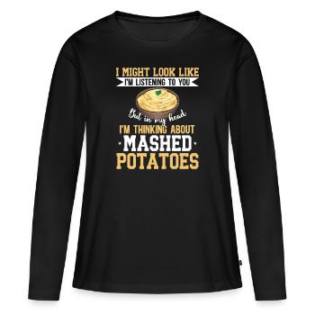 Purée de pommes de terre Purée de pommes de terre - T-shirt manches longues Premium bio Femme - noir - Devant - Julia (174cm)
