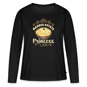 Purée de pommes de terre Purée de pommes de terre - T-shirt manches longues Premium bio Femme - noir - Devant - Julia (174cm)