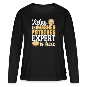 Purée de pommes de terre Purée de pommes de terre - T-shirt manches longues Premium bio Femme - noir - Devant - Julia (174cm)