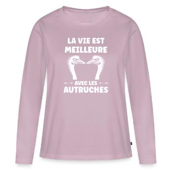 Citation autruche - T-shirt manches longues Premium bio Femme - rose poudré - Devant - Julia (174cm)