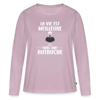 Citation autruche - T-shirt manches longues Premium bio Femme - rose poudré - Devant - Julia (174cm)