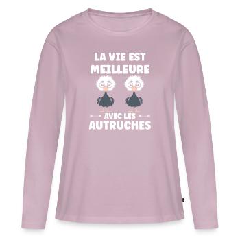Citation autruche - T-shirt manches longues Premium bio Femme - rose poudré - Devant - Julia (174cm)