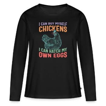 chemise de poulet, je peux m’acheter des poulets que je peux - T-shirt manches longues Premium bio Femme - noir - Devant - Julia (174cm)