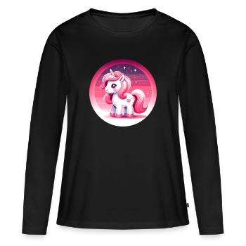 Einhorn in rosa Comicstyle - Frauen Premium Bio Langarmshirt - Schwarz - Vorne - Julia (174cm)