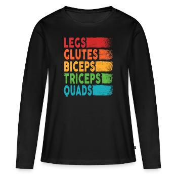 Jambes, Fessiers, Biceps, Triceps, Quadriceps, LGBT Fitness - T-shirt manches longues Premium bio Femme - noir - Devant - Julia (174cm)