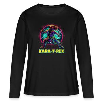 Chemise à jeu de mots Tyrannosaurus Rex - T-shirt de karaté T-Rex - T-shirt manches longues Premium bio Femme - noir - Devant - Julia (174cm)