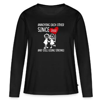 Beziehung Ehe Jubiläum - sich necken seit 2002 - Frauen Premium Bio Langarmshirt - Schwarz - Vorne - Julia (174cm)
