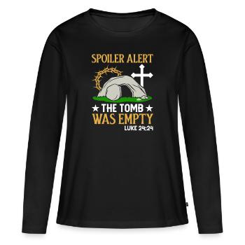 Spoiler Tomb was lerr Funny Easter Saying - Women's Premium Organic Long Sleeve Shirt - black - Front - Julia (174cm)
