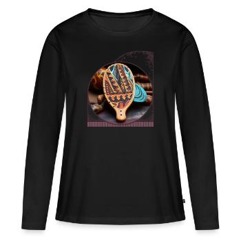 Tribal-Muster und -Texturen auf Pickleball - Frauen Premium Bio Langarmshirt - Schwarz - Vorne - Julia (174cm)