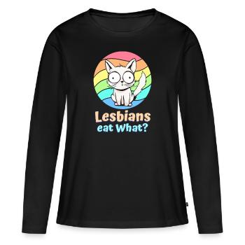 Lesbians Eat What Cat Funny Humor Pun LGBTQ Pride - Women's Premium Organic Long Sleeve Shirt - black - Front - Julia (174cm)