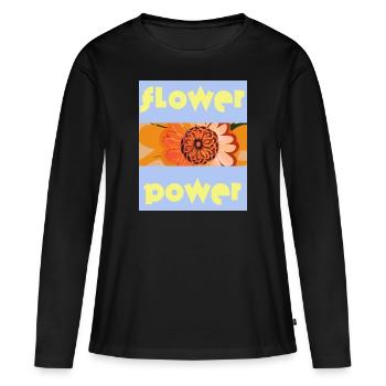 Blauer Himmel: Flower Power mit Orangenblüten - Frauen Premium Bio Langarmshirt - Schwarz - Vorne - Julia (174cm)