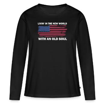 Livin dans le Nouveau Monde Vieille Âme - T-shirt manches longues Premium bio Femme - noir - Devant - Julia (174cm)