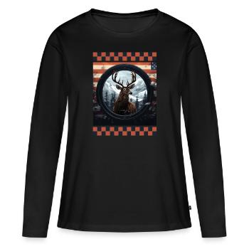 Scope Reticle Snow Camo American Flag Deer Target - Women's Premium Organic Long Sleeve Shirt - black - Front - Julia (174cm)