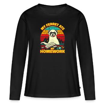 Mon furet a mangé mes devoirs - Cadeau furet - T-shirt manches longues Premium bio Femme - noir - Devant - Julia (174cm)