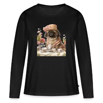 Pekinese-Hund Cottagecore Viktorianischer Teegarten - Frauen Premium Bio Langarmshirt - Schwarz - Vorne - Julia (174cm)