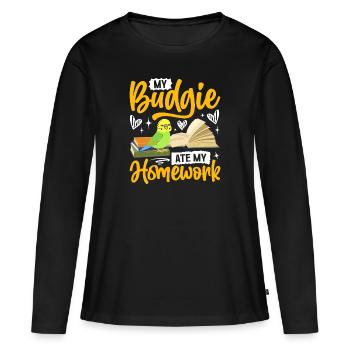 Ma perruche a mangé les devoirs - T-shirt manches longues Premium bio Femme - noir - Devant - Julia (174cm)