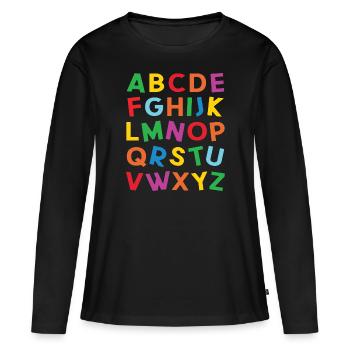 ABC lettres de l'alphabet colorées pour lecture - T-shirt manches longues Premium bio Femme - noir - Devant - Julia (174cm)