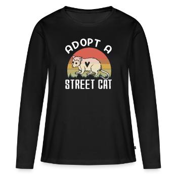 Adoptez un chat des rues drôle d’opossum Vintage - T-shirt manches longues Premium bio Femme - noir - Devant - Julia (174cm)