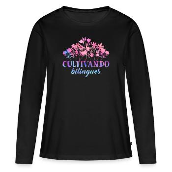Cultivando Bilingües Spanischlehrer - Frauen Premium Bio Langarmshirt - Schwarz - Vorne - Julia (174cm)