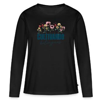 Cultivando Bilingües Spanischlehrer - Frauen Premium Bio Langarmshirt - Schwarz - Vorne - Julia (174cm)