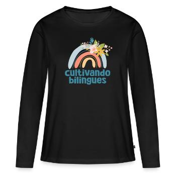 Cultivando Bilingües Spanischlehrer - Frauen Premium Bio Langarmshirt - Schwarz - Vorne - Julia (174cm)