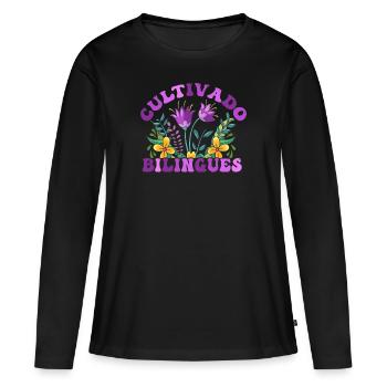 Cultivando Bilingües Spanischlehrer - Frauen Premium Bio Langarmshirt - Schwarz - Vorne - Julia (174cm)