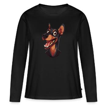 Pinscher | German Pinscher | Cartoon Artwork - Frauen Premium Bio Langarmshirt - Schwarz - Vorne - Julia (174cm)