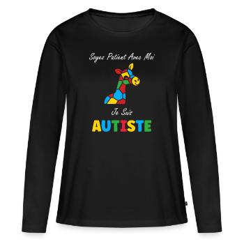 Soyez patient avec moi je suis autiste - T-shirt manches longues Premium bio Femme - noir - Devant - Julia (174cm)