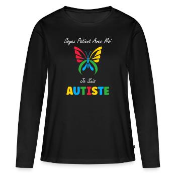 Soyez patient avec moi je suis autiste - T-shirt manches longues Premium bio Femme - noir - Devant - Julia (174cm)