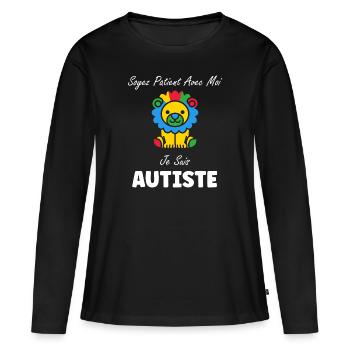 Soyez patient avec moi je suis autiste - T-shirt manches longues Premium bio Femme - noir - Devant - Julia (174cm)