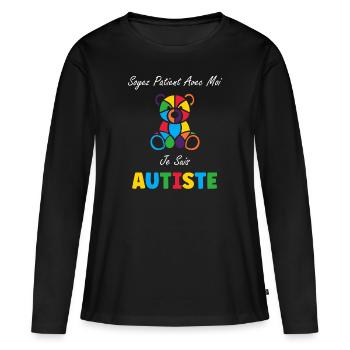 Soyez patient avec moi je suis autiste - T-shirt manches longues Premium bio Femme - noir - Devant - Julia (174cm)