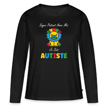 Soyez patient avec moi je suis autiste - T-shirt manches longues Premium bio Femme - noir - Devant - Julia (174cm)