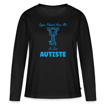 Soyez patient avec moi je suis autiste - T-shirt manches longues Premium bio Femme - noir - Devant - Julia (174cm)