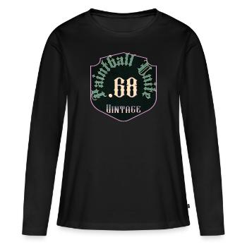 Paintbll unite : Calibre .68 vintage - T-shirt manches longues Premium bio Femme - noir - Devant - Julia (174cm)