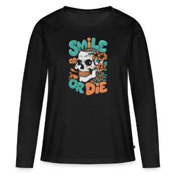 SOURIRE OU MOURIR - T-shirt manches longues Premium bio Femme - noir - Devant - Julia (174cm)