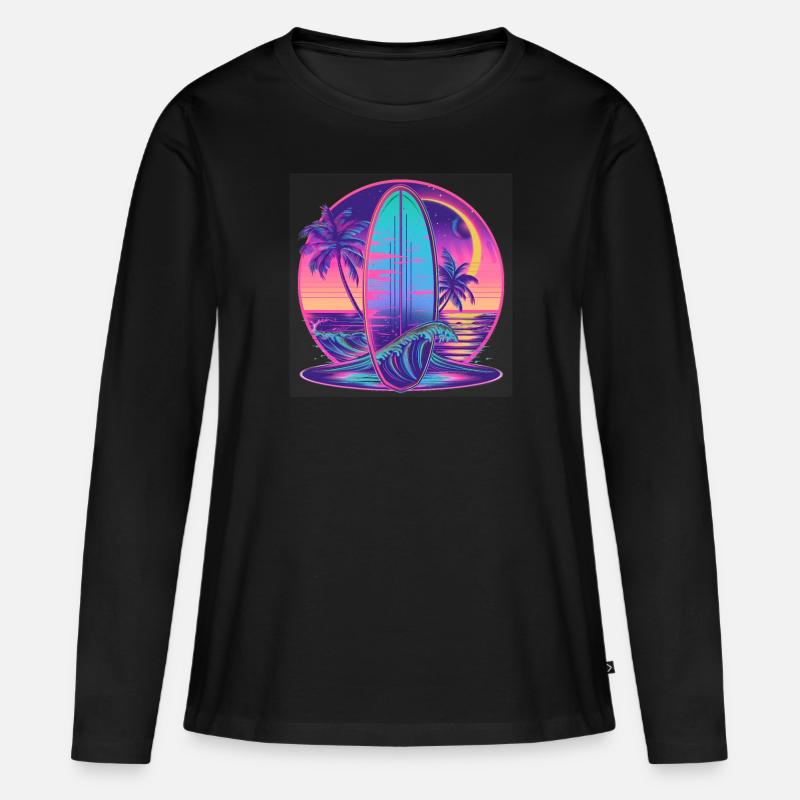 Surfen Retro Wave Surfer Geschenk - Frauen Premium Bio Langarmshirt - Schwarz