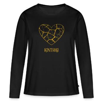 Poterie Kintsugi Coeur Doré Réparé - T-shirt manches longues Premium bio Femme - noir - Devant - Julia (174cm)