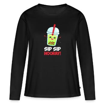 Sip Sip Hourra - T-shirt manches longues Premium bio Femme - noir - Devant - Julia (174cm)