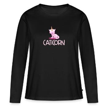 Caticorn Lustige Regenbogenkatze Einhorn Magisches Mädchen - Frauen Premium Bio Langarmshirt - Schwarz - Vorne - Julia (174cm)