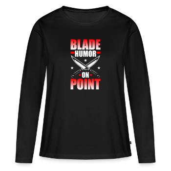 L’humour de la lame en bref - T-shirt manches longues Premium bio Femme - noir - Devant - Julia (174cm)