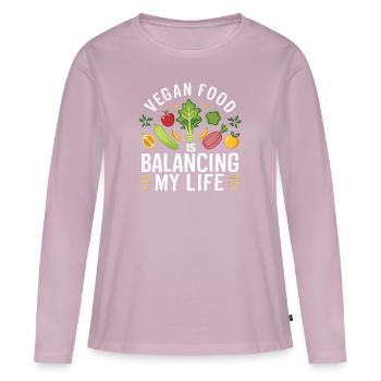 La nourriture végétalienne équilibre ma vie - T-shirt manches longues Premium bio Femme - rose poudré - Devant - Julia (174cm)