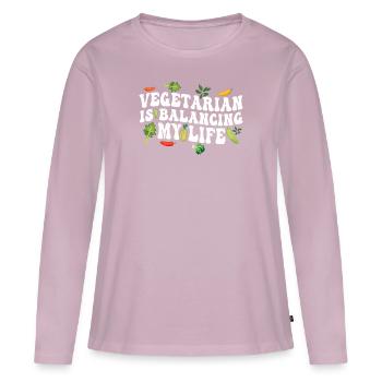 Végétarien Équilibrer ma vie - T-shirt manches longues Premium bio Femme - rose poudré - Devant - Julia (174cm)